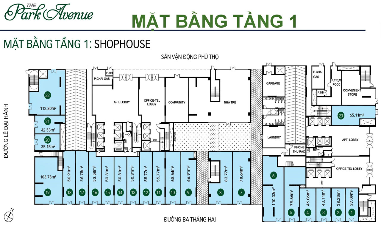 mat bang shophouse tang tret du an the park avenue quan 11